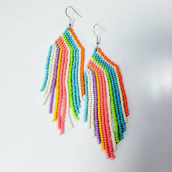 "Spring in Miami" Seed Bead Fringe Earrings - Picture 3 of 6